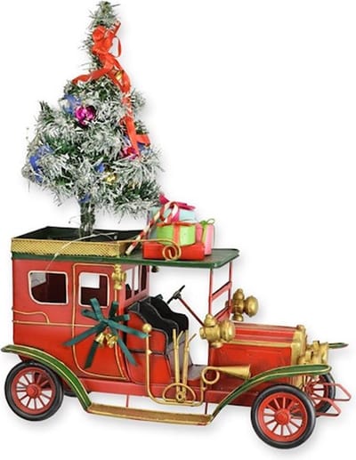 Klassieke Kerst Auto - Kerstdorp - Kerstversiering - Miniatuur Voertuig - Model Auto - Kerst Decoratie - Blik Metaal - Merry Christmas Versiering - Woondecoratie - 40x18x47