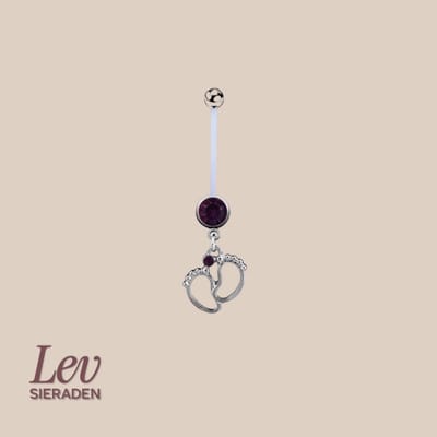 Lev Sieraden - 1.6x38mm zwangerschaps piercing - Double jewelled voetjes hanger - Paarse zirkonia - PTFE/Bioplast/Bioflex