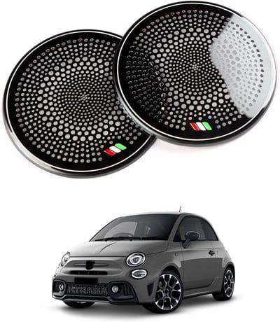 Decoratieve Audiokap voor Fiat 500, 500C, 500E, Abarth 595, 595C, 695, 695C - Aluminium Hoorn Cover Trim voor Deur en A-stijl, Set van 2 (Zwart)