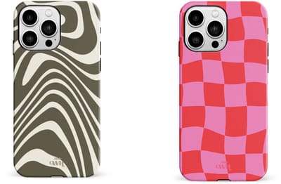 xoxo Wildhearts telefoonhoesjes Boogie Wonderland Green + Drunk In Love – Double Layer Hard Cases met golvend en geblokt design – stevig en luxe – geschikt voor iPhone 15 Pro