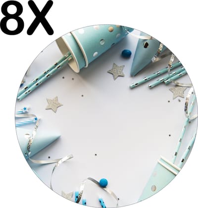 Luxe Ronde Placemat - Blauwe Party Achtergrond - Set van 8 Placemats - 50x50 cm - 2 mm dik Vinyl - Anti Slip - Afneembaar