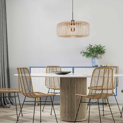 Hanglamp Steinhauer BreezaBeach 4152ZW - Natuurlijk bamboe kap 50cm diameter, hoogte 21cm, hoogte-instelbaar, trendy binnenverlichting
