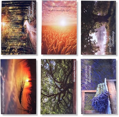 Cards & Crafts 6 Luxe Condoleance Wenskaarten - Oprechte / Innige Deelneming - 12x17cm - Gevouwen kaarten met envelop