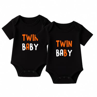 Romper Tweeling Baby – Twin Baby – Zwart – Korte mouw – Maat 86/92
