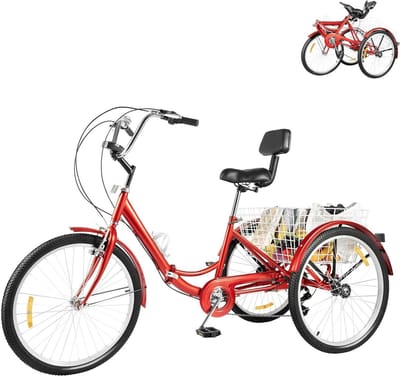 Driewieler voor volwassenen - Driewiel fiets - Comfortabel transport - Inclusief boodschappenmand - 24 inch wielmaat - Rood