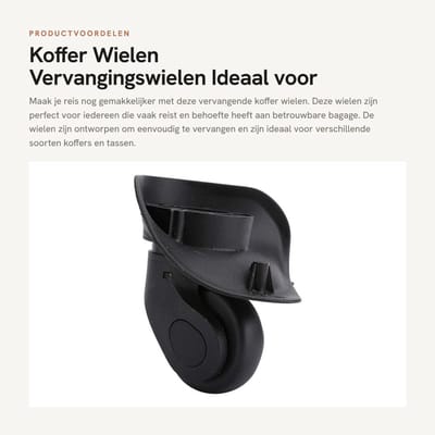 Dailygoods- Kofferwielen Vervangset 2 Stuks - Rubberen Zwenkwielen - Stil en Stevig - Blokkeerrem - Accessoires voor Bagage - Bagagewielen
