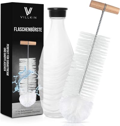 Thijox - Flessenborstel voor SodaStream, Babyflessen en Glazen - Krasvrije Reiniger met Wolkop - Perfect voor Keuken en Feest - 1 Stuk
