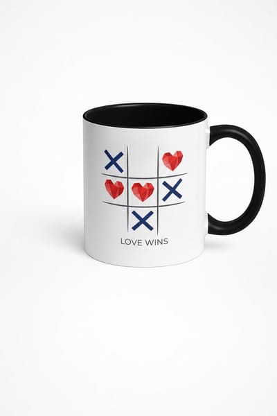 Liefdes Mok 'Love Wins' | Tic-Tac-Toe Harten & Kruisjes Design | Romantisch Cadeau Beker