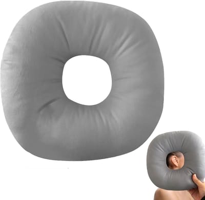 Piercing Pillow met Gat - Donut Kussen - Oor Kussen - Slip Ring voor Zijslapers - Verlichting van Oorpijn - Bloemenkleur - Grijs