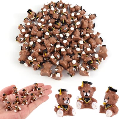 50st Afstudeerbeertjes van Hars, Mini-Teddyberen van Hars Die een Afstudeerhoed Dragen en een Rol Papier Vasthouden Decoratieve Accessoires voor Auto's Tuinen en Poppenhuizen