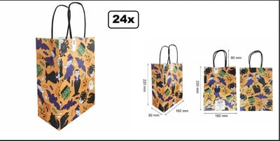 24x Koordtas Halloween 16cmx9cmx22cm - Horror - goodiebag|papieren|draagtas|tas|koord|festival|kado|themafeest|party|geschenken