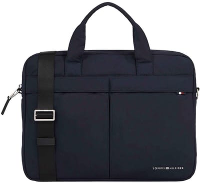 Tommy Hilfiger blauwe laptoptas voor heren Signature computertas Waterafstotend