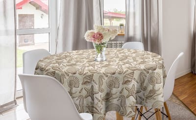 ABAKUHAUSBeige ronde tafelkleed, exotische zeedieren, cirkelvormige tafelkleedhoes voor eetkamerkeukendecoratie, 150 cm, beige