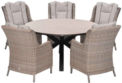 Garden Impressions Marbella tuinset 6-delig vin. willow - Tulli tuintafel Ø148 cm