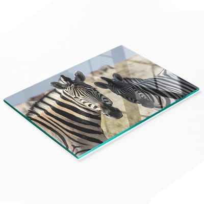 Duurzame en stijlvolle glazen keukenplank met twee zebraprints, 80x52 cm