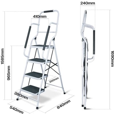 4-traps inklapbare trapladder met leuningen, extra breed en antislip, ideaal voor thuis en tuinieren