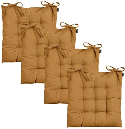 Mica Decorations stoelkussen Paddy matras - 4x - cognac bruin - 46 x 46 x 7 cm - touwtjes sluiting - binnen/buiten