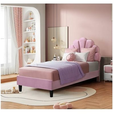 Habitat et jardin Roze fluwelen "Manon" schelpenbed 90x190cm - Elegant en comfortabel ontwerp