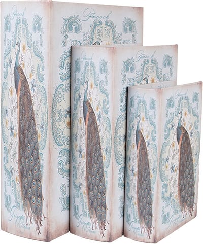 Clayre & Eef Opbergdoos Set van 3 Boeken 27/22/17 cm Blauw Hout