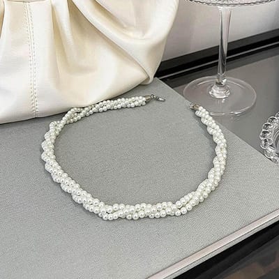 Élégant Mode Perle Exquis Collier Torsadé Tendance Simple Design Choker Chaînes Pour Dame Mariage Fête Bijoux Colliers gray