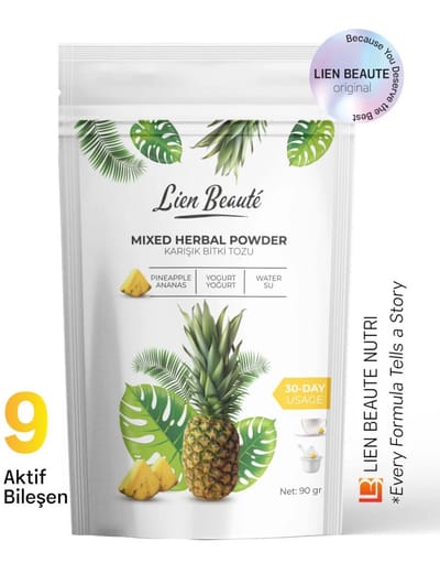 Lien Beauté Mixed Herbal Powder Ananas 90 g - Kruidenpoeder met Groene Thee & Mate - 30 Dagen Gebruik