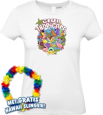 Dames t-shirt Flamingo Summer | Toppers in Concert 2024 | Club Tropicana | Hawaii Shirt | Ibiza Kleding | Wit Dames | maat XS