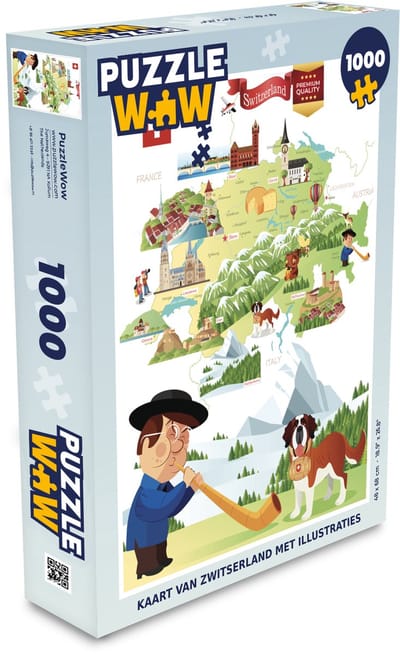 Puzzel Kaart van Zwitserland met illustraties - Legpuzzel - Puzzel 1000 stukjes volwassenen