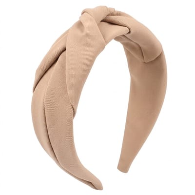 Beige haarband dames – stoffen haarband met knoopdetail – brede handmade haarband – elegante haar accessoire voor dagelijks gebruik