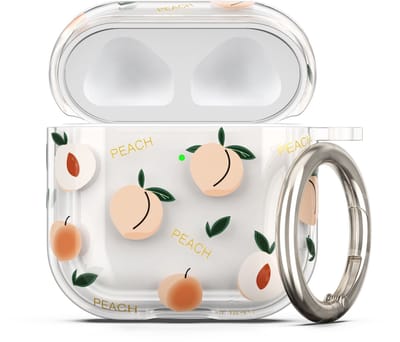 kwmobile Hoes compatibel met Apple Airpods 4 Case - Zachte TPU beschermhoes - Cover in oudroze / transparant perziken design