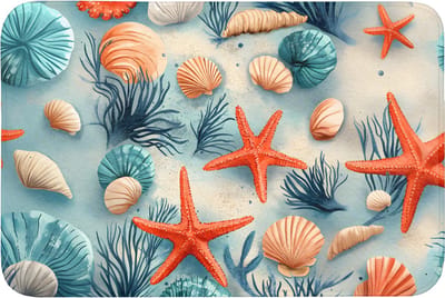 Badmat 90x60 cm - Antislip - Zeesterren - Schelpen - Illustratie - Zand - Badmatten voor badkamer - Badkamermat - Douchemat - Badkamer mat