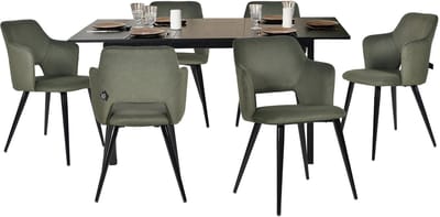Eetkamerset - 7-delig Uitschuifbare tafel - Zwart en lichtgroen