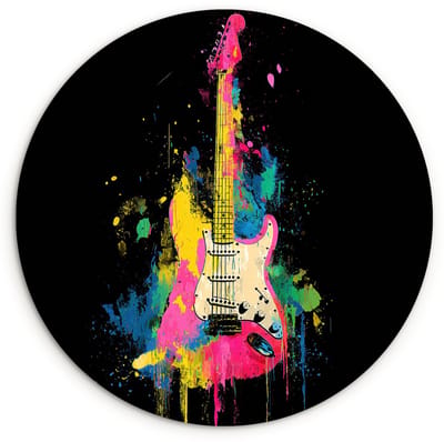 WallCircle® Wandcirkel 120x120 cm - Muurcirkel Gitaar - Kleurrijk - Verf - Muurdecoratie woonkamer - Wanddecoratie slaapkamer - Kamer decoratie accessoires - Ronde schilderijen XXL