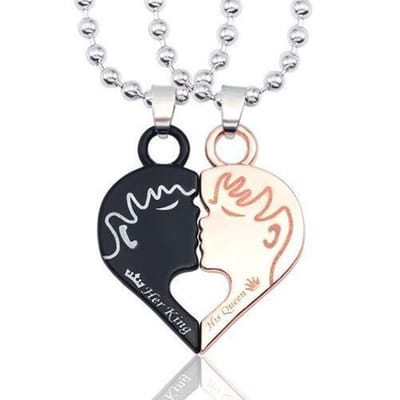 Zoenend Hartje Ketting Set voor Hem en Haar - Romantisch Liefdes Cadeau - Valentijnsdag - Valentijn Cadeautje voor Mannen