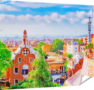 Gards Tuinposter Park G�ell in Barcelona - Kleurrijk - 150x120 cm - Tuindoek - Tuindecoratie - Wanddecoratie buiten - Tuinschilderij