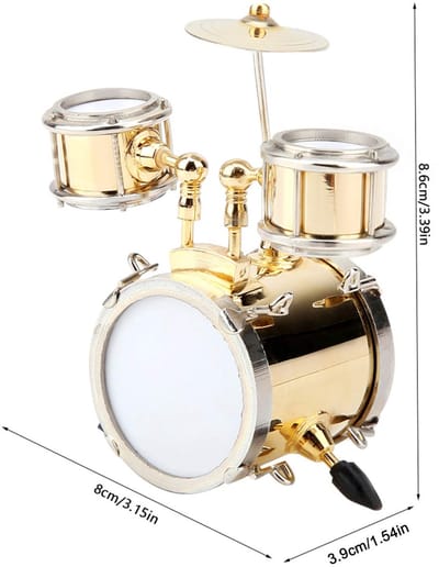Dailygoods- Miniatuur Drumset - Realistisch Muziekinstrument - Model Replica - Perfect Cadeau - Geschenkdoos - Premium Messing - Duurzaam en Betrouwbaar - Drum Ornament