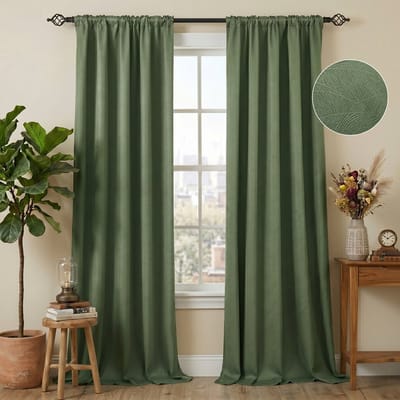 Qelus Luxury Embossed Verduisterende Gordijnen Kant-en-klaar (2-panelen) – 310GSM Dik - 85% Lichtdicht - Thermisch Isolerend Blackout Overgordijnen – voor Slaapkamer & Woonkamer - 132x214cm - Groen