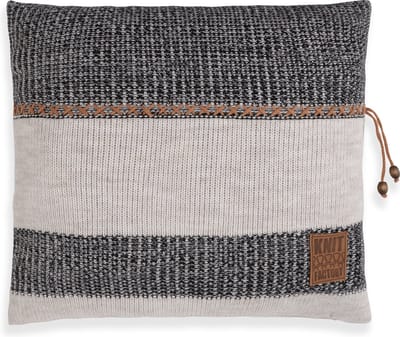 Knit Factory Roxx Sierkussen - Vierkant kussen - Kussen woonkamer - Bank kussen - Decoratie kussen - Beige/Zwart - 50x50 cm - Kussenhoes inclusief kussenvulling