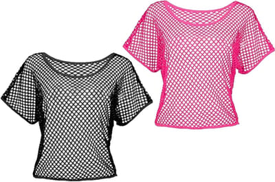 Neon Net Shirt voor Dames - 2 Stuks 80s Kostuum Accessoires voor Themafeesten, Carnaval en Cosplay