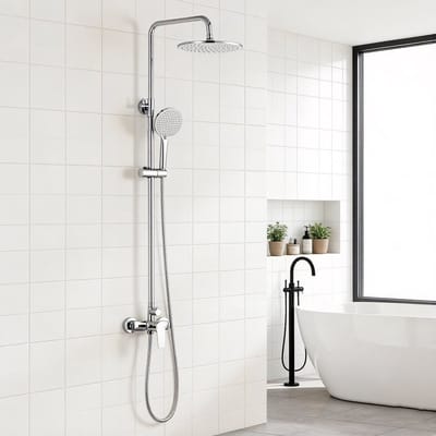 DERW max Regendouche - RVS - Met douchekraan - Compleet Doucheset - 10 inch Douchekop - Met 3 Standen Handdouche - Hoogte Verstelbaar 93-130 cm - Waterbesparend - Chroom