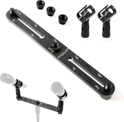 Verstelbare Stereo Microfoonhouder voor X-Y en ORTF Opnames - 2 Microfoons - Aluminium Spacing Bar met Gelineerde Markeringen - Compatibel met 3/8 en 5/8 Inch Standaards