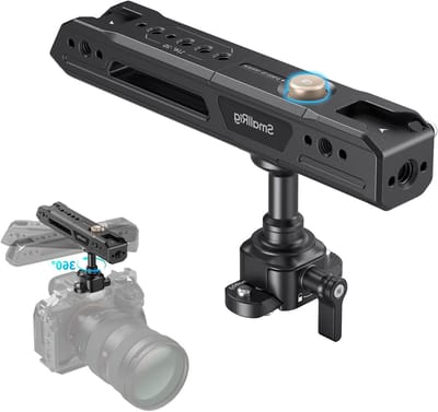 Lichtgewicht draaibare top handgreep met NATO-klem voor cameracage, 15kg draagvermogen, 360° rotatie en cold shoe mount voor videoproductie