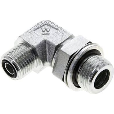UN 11/16''-16 x G 1/2'' Buitendraad Verzinkt Stalen L-Fitting 90graden ORFS 400 Bar - Hydrauliek - FL2E-M-EZE-011U-012G-O