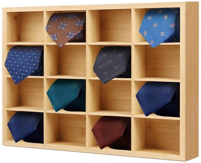 Dailygoods- Dasspeld Wandhouder 16 Vakken - Stropdas Organizer - Multifunctionele Wand-Organizer - Natuurlijke Bamboe - Elegant Design - Ruimtebesparend - Stropdasorganizer
