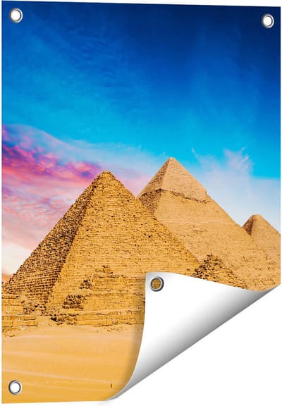 Gards Tuinposter Egyptische Piramides bij Zonsondergang - 40x50 cm - Tuindoek - Tuindecoratie - Wanddecoratie buiten - Tuinschilderij