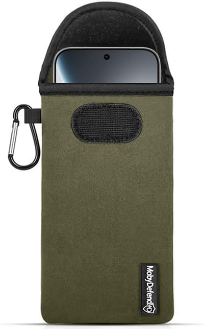 MobyDefend Hoesje - Geschikt voor Oppo Find X9 Pro - Neopreen Pouch Met Karabijnhaak - Insteek - Riemlus - Groen