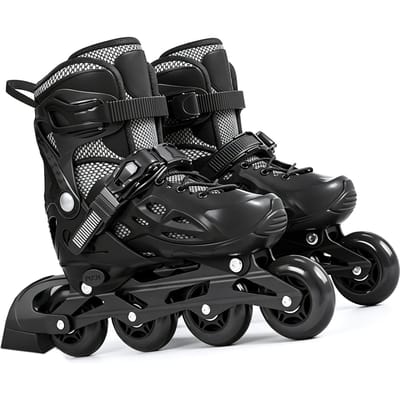 Verstelbare Flash Inline Skates Oplichtende Roller Skates voor Kinderen Jongens Meisjes Vrouwen Mannen met 8 Gloeiende Wielen Soepele Rit Midnight Black (Size M)