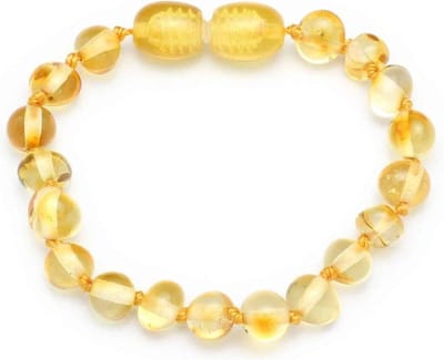 Baby/Kind – Barnsteen armbandje - Ronde kraaltjes - Gepolijst - 14cm -Citroen