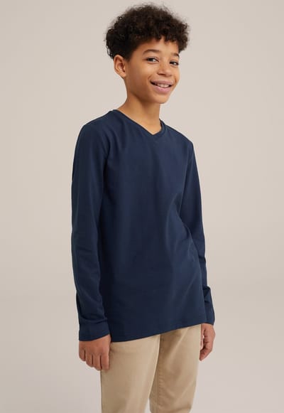 WE Fashion Jongens basic T-shirt met V-hals