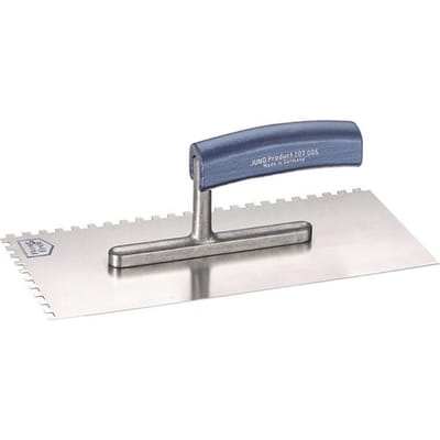 Jung Henkelmann plakspaan - ROBBIE - gebogen greep - 6x6mm getand - 280x130mm