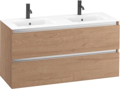 Saqu Gaia badmeubel incl. dubbele mat witte keramische wastafel 120x46x61cm toffee – aluminium greeplijst